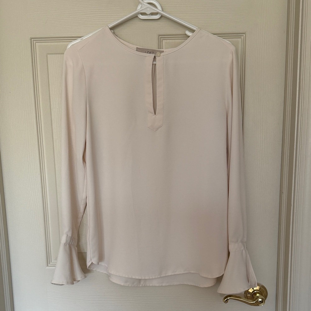 LOFT Pale Pink Long-Sleeve Keyhole Blouse